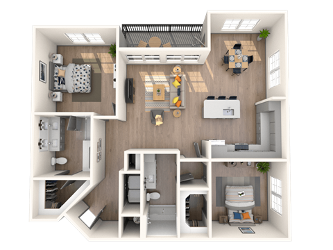 Floor plan for 2 beds, 2 baths, 1258 sqft
